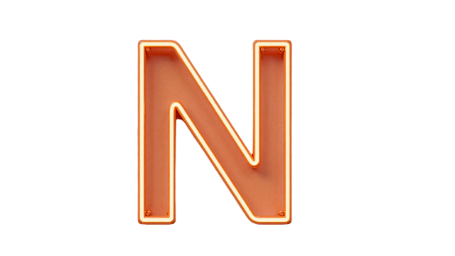 Stylisierter Buchstabe N in neon-orangem Licht f&uuml;r Novoline Casino als Logo-Konzept