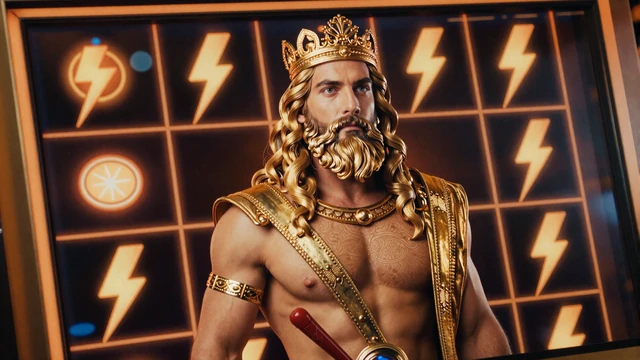 Griechische Mythologie-Slot mit goldenem Zeus und Blitzsymbolen auf dunklem Hintergrund